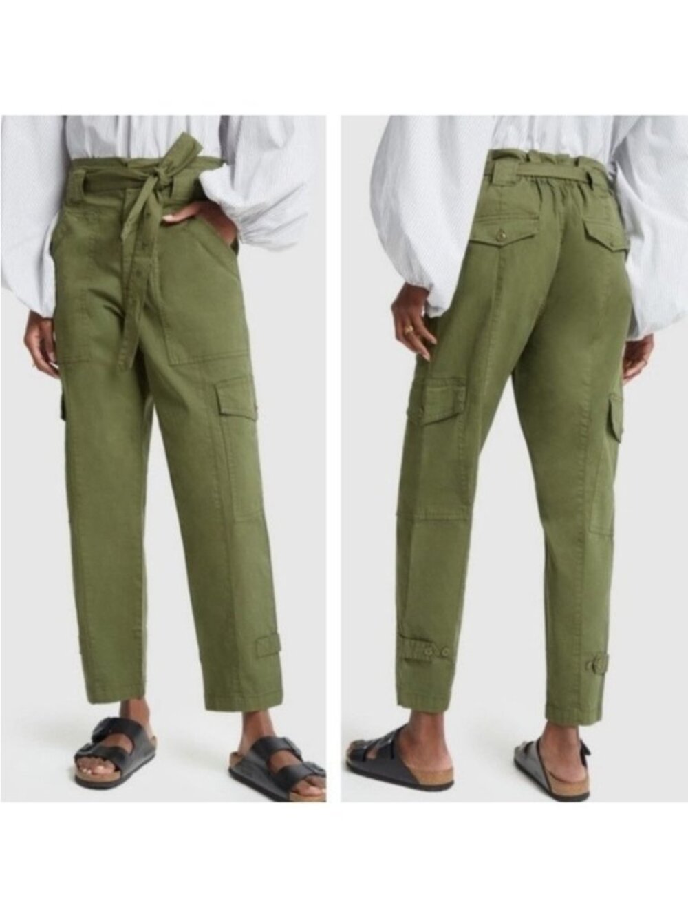 Alex Mill Army Green High-Waisted Utility Cargo Casual Pants, Size: 6
